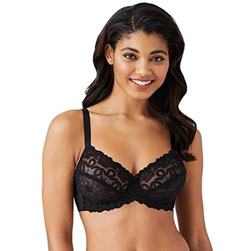 NWT Wacoal Women's Renaissance Rose Embroidered Underwire Bra, Black, 36-DDD